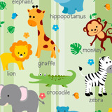 Papel De Parede Vinílico Safari Animais Verde Infantil 10m