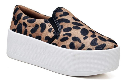 Tênis Slip On Flatform Feminino Animal Print Dia A Dia