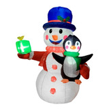 Inflable Navideño Hombre De Nieve Con Pinguino 1.20 Mts