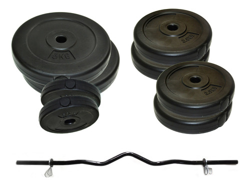 Kit Biceps 22 Kg Barra Ez Con Discos De Pesas Y Topes Gmp