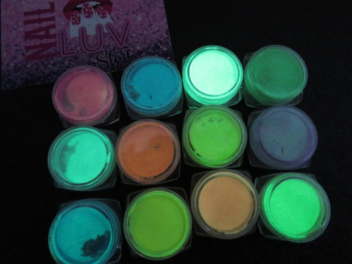 Pack 12 Pigmentos Neon Brillan En La Oscuridad Nail Art