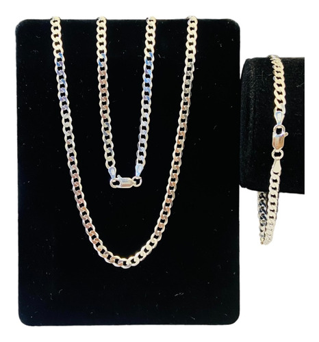 Conjunto Cordão Pulseira 4mm 70cm Prata 925 Maciça Legítima