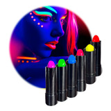 6 Labiales Lipstick Color Neon Luz Uv Negra Fiesta Halloween