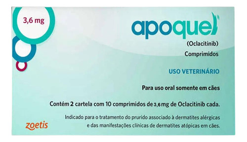 Apoquel Anti Coceira Para Cães 3,6mg Original 20 Comprimidos