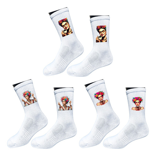 Medias Largas Sublimadas Frida Kahlo Unisex Pack X3 Pares