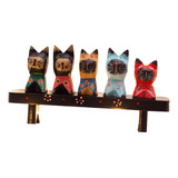 Estatuetas De Gato De Madeira Playset Escultura Feita À