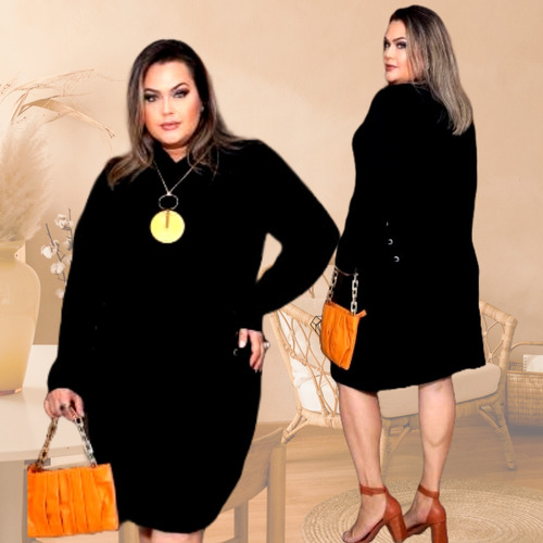 Vestido Moletinho Blusão Plus Size Feminino Modela Cintura 