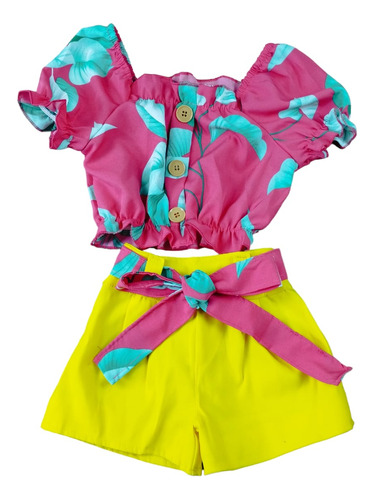 Conjunto Infantil Cropped Verao Blogueirinha Roupa Carnaval