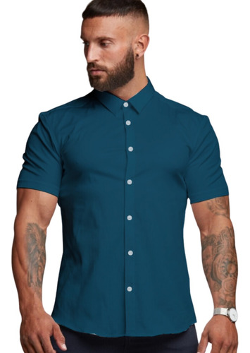 Camisa Social Masculina Manga Curta Não Amassa Slim Fit