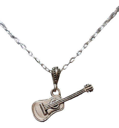 Collar Cadena Guitarra Acostada Hombre Plata 925 + Caja Rega
