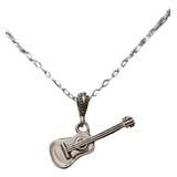 Collar Cadena Guitarra Acostada Hombre Plata 925 + Caja Rega