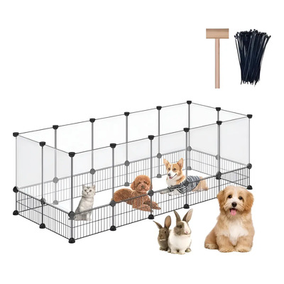 OWKUAN Corral para Mascotas, Valla para Perros con Puerta, Jaula de Conejo, Jaulas de Cobayas, Valla de Alambre de Metal Portátil para Interiores y Exteriores, Negro | Meses sin interés