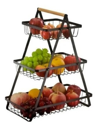 Canasta Cesta Organizador Metal Frutero Cocina Baño 3 Pisos