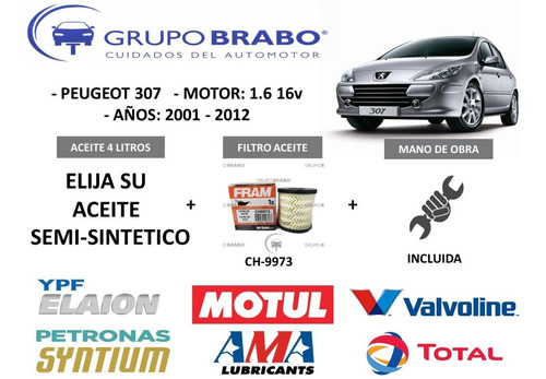 Cambio Aceite Y Filtro  Peugeot 307 1.6 16v Del 2001 Al 2012