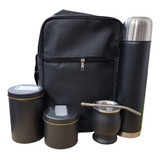 Set Matero Negro Con Bolso De Cuerina Mate Acero