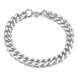 Cadena Pulsera Acero Inoxidable Cubana Color Plata Hombre