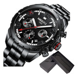 Relógio Nibosi Chronograph Luminous Fashion Men Cor Da Correia Preto