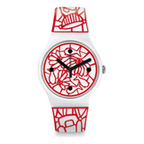 Reloj Swatch Cutotto Suoz259c Correa Blanco Y Rojo