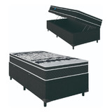 Cama Box Baú Solteiro Molas Paradiso 88x188x71 Preto/branco