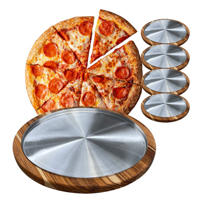 Kit 4 Tábuas Suporte Madeira Pizza 35 Cm Com Forma Alumínio