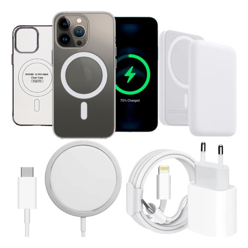 Kit Carregador Indução + Sem Fio + Fonte + Capa Para iPhone