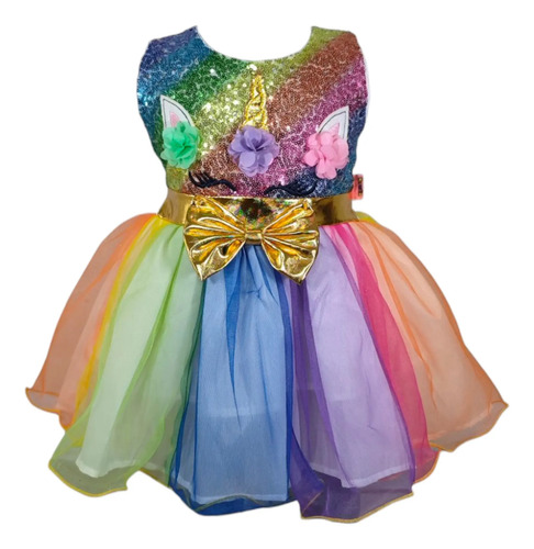 Vestido Midi Niña Fiesta Unicornio Blanco Sin Manga