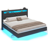 Base Cama Flotante King Luz Led Rgb Estacion De Carga Grios