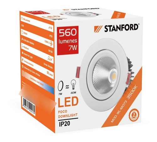 Foco 7w Downlight Dirigible Embutido 3000k Cálido Stanford