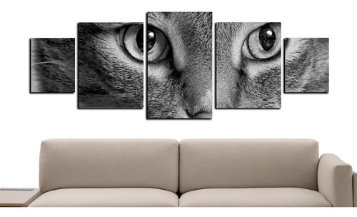 Cuadro 130x50cms 5 Piezas Decorativo Gato !