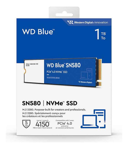 Ssd Wd Blue Sn580, 1tb, M.2 2280, Pcie 4.0 Nvme Wds100t3b0e