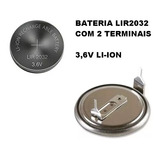 Bateria Lir2032 Cr2032 Recarregavel Li-ion 3,6v 2 Terminal