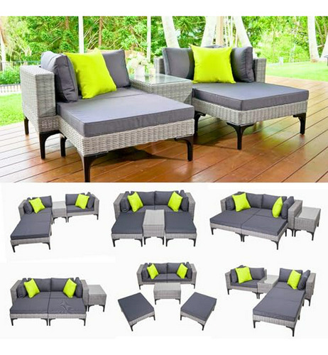 Juego Muebles Patio Rattan, 5 Piezas Sofá Exterior, Mesa Caf