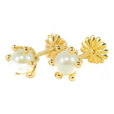 Aros Pistilos Con Perlas Cultivada 3mm De Oro 18k Mujer Niña
