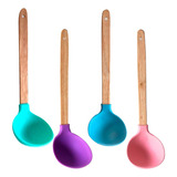 Concha De Silicone Cabo Madeira 28cm Utensilio Cozinha Roxo