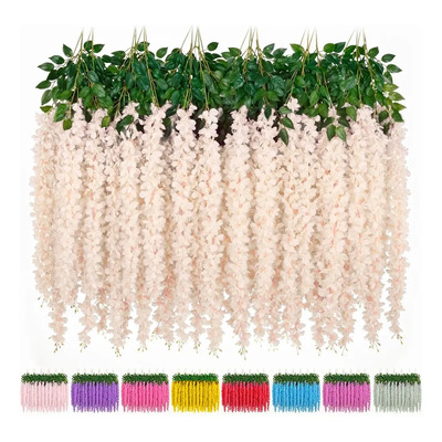 Flores Artificiales Wisteria Glicina 12pz Jardín Colgantes Decoración Beige | MercadoLibre