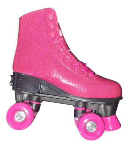 Patins Quad Roller 4 Rosa Pink Glitter 31-34 Ajustável Fenix