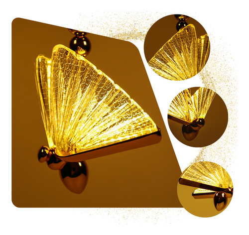 Luminaria Led Pendente Borboleta Cristal 22cm Dourado Grande