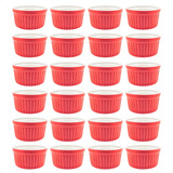 24 Mini Tigelas Ramekin Verelho Porcelana 210ml Cozinha Ágil