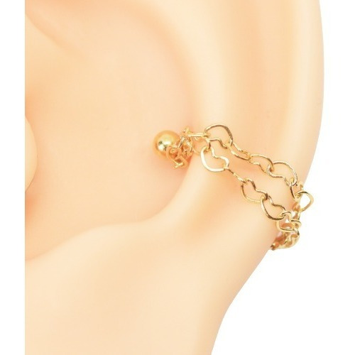 Piercing  Helix Conch Corrente Coração Aço Gold