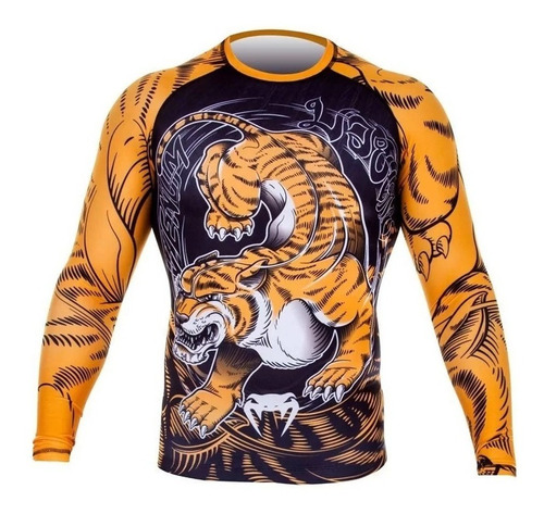 Camiseta Rash Guard Lycra Venum Tiger Preta