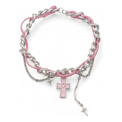 Collar Cadena Choker Acero Quirúrgico Y Gamuza Con Dije Rosa | MercadoLibre