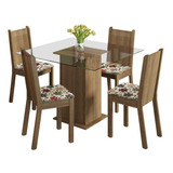 Sala De Jantar Madesa Magda Mesa Tampo Vidro 4 Cadeiras Rfh Cor Rustic/floral Hibiscos 044765zxtflh