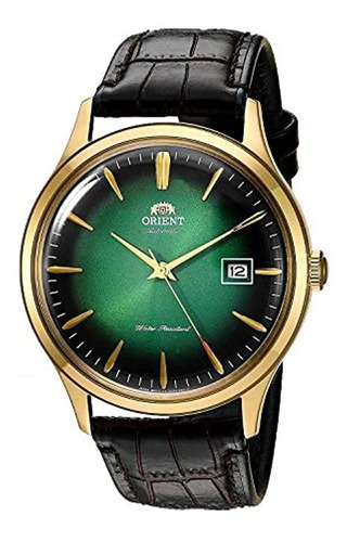 Reloj Pulsera Orient Fac0800 Con Correa De Cuero Color Marrón - Fondo Verde - Bisel Dorado