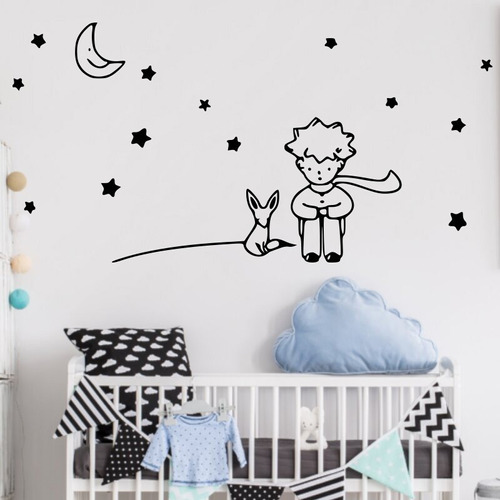 Vinil Decorativ Para Pared Niños Estrellas El Principito Color Negro