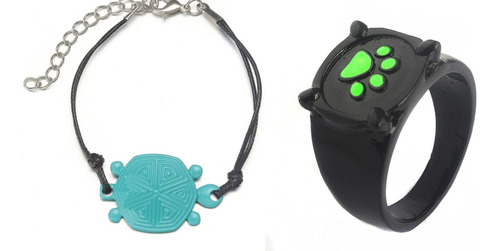 Prodigios De Anillo Gato Negro Y Pulsera Tortuga Verde Joya