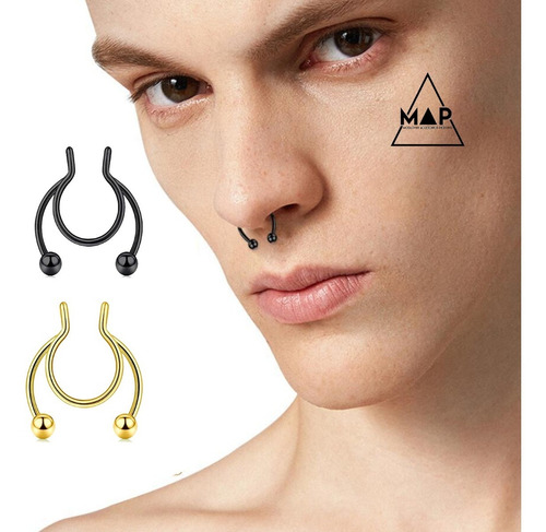 Septum Falso Hombre Fake Piercing Aro Bull Acero Quirurgico 