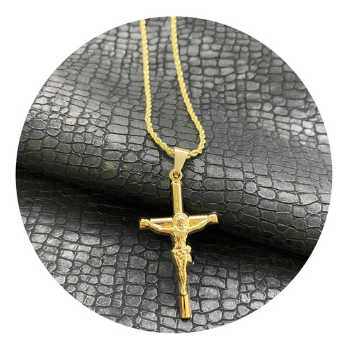 Cadena Y Dije Cruz Cristo Tronco En Oro Laminado 18k