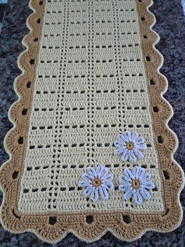 Trilho De Crochê Com Flor Para Mesa/tamanho 1,23 Cm X 34 Cm