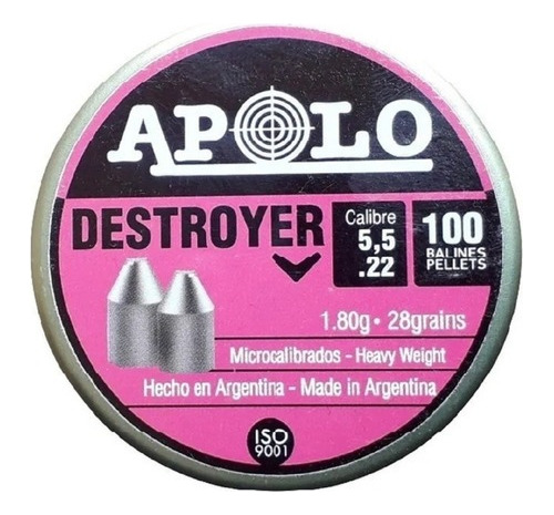 Balines Apolo Destroyer Point 5.5 X 100 U - Punta .22 - Caza