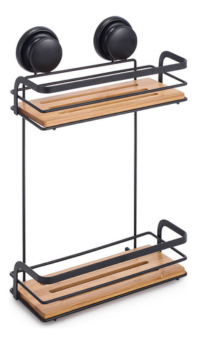 Organizador Estante Doble Ducha Bamboo Sopapa Ventosa Negro